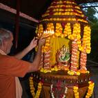 Guru Maharaja Offers Arati to Laksmi-Narasimha