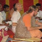 Devotees doing bhajana