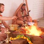 Gaura-Gopala Offers Oblations of Ghee into the Fire