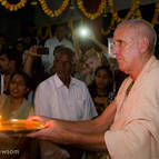 Guru Maharaja Offering Arati to Sri Sri Radha-Govinda on Their Ratha